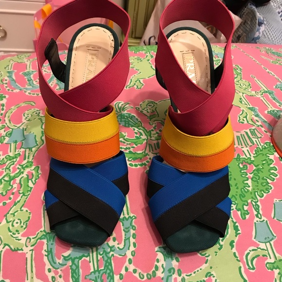 Prada rainbow multicolor elastic heels size 37.5 - Picture 5 of 6